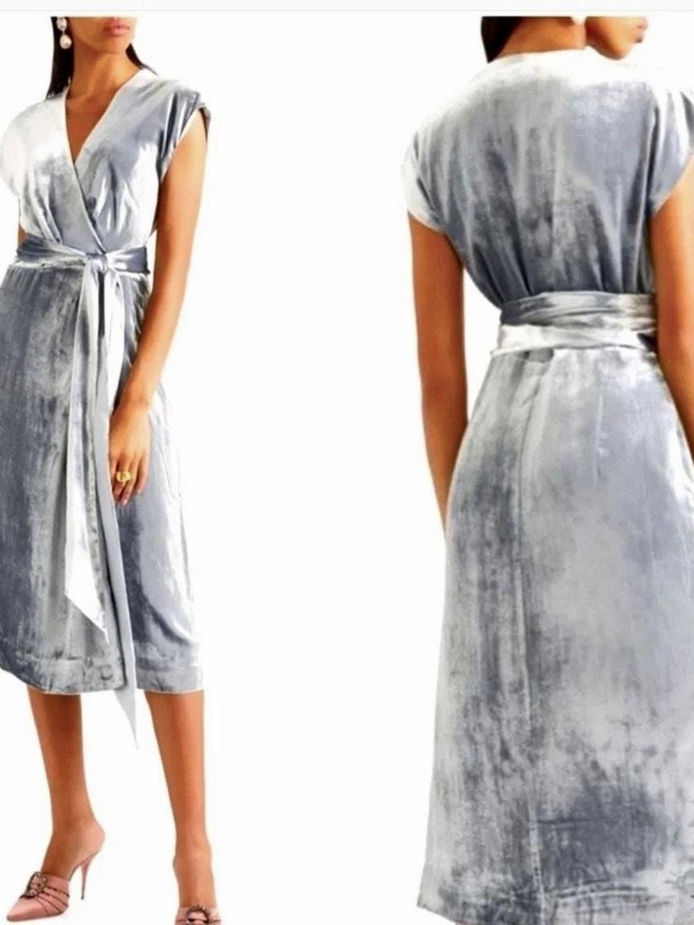 J. Crew Silver Velvet Wrap Midi Dress